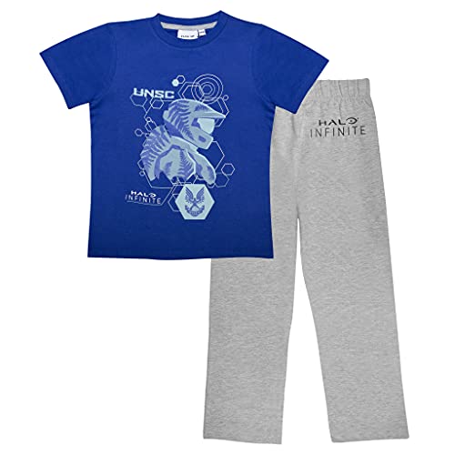 Halo Infinite UNSC-Jungen Lange Pyjamas Set Blue/Heather Gray 7-8 Jahre von Popgear
