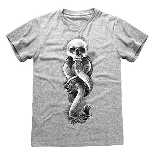 Harry Potter Dark Arts Snake T Shirt, Adultes, S-5XL, Heather Grey, Offizielle Handelsware von Popgear