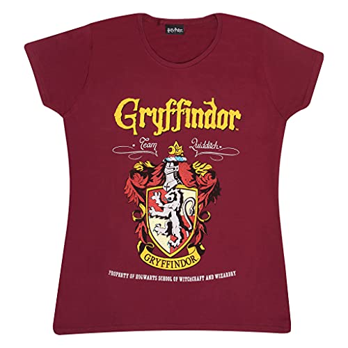 Harry Potter Gryffindor Crest T Shirt ausgestattet, Damen, S-2XL, Burgund, Offizielle Handelsware von Popgear