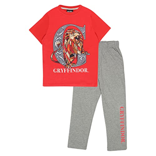 Harry Potter Gryffindor Jungen Lange Pyjamas Set Rot/Heather Grey 128 | Geschenkidee für Jungen, Kinder-Nachtwäsche von Popgear