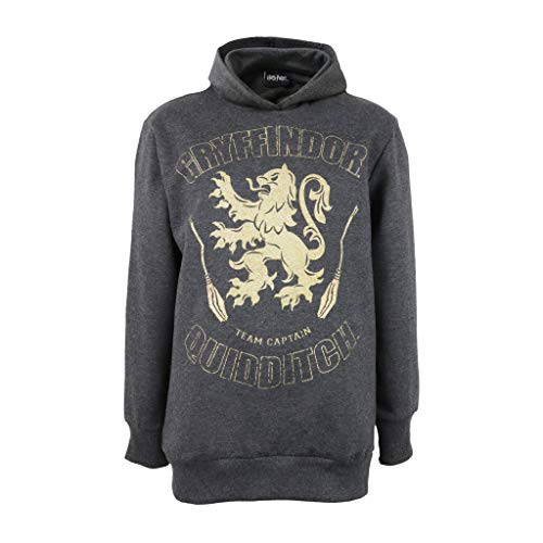 Harry Potter Gryffindor Quidditch Kapitän Jungen Kapuzenpulli Charcoal Heather 140 | Alte 5-14, Kinderkleidung, Sweatshirt, Pullover, Langarm-Kapuzenoberteil für Kinder, Tweens, Teens, Geschenk von Popgear