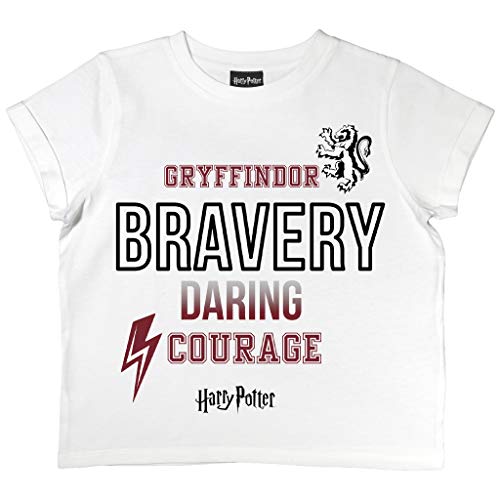 Harry Potter Gryffindor-Tapferkeit. Kruppiertes T Shirt, Mädchen, Weiß, Offizielle Handelsware von Popgear