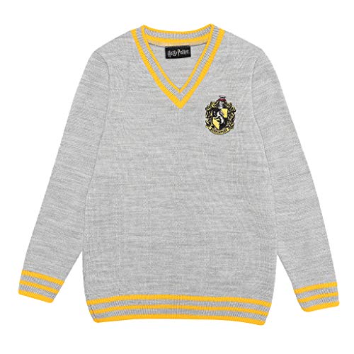 Harry Potter Hufflepuff Haus Junge Strickpullover Grau 140 | Geschenkidee für Jungen, Teen Größen, Hogwarts, Zauberwelt von Popgear