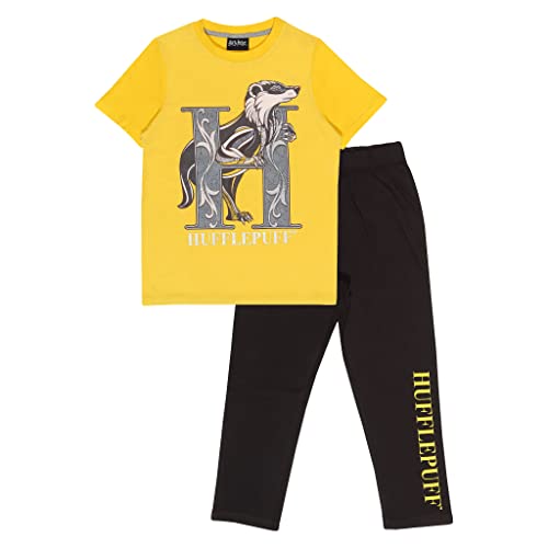 Harry Potter Hufflepuff Jungen Lange Pyjamas Set Schwarz Gelb 122 | Geschenkidee für Jungen, Kinder-Nachtwäsche von Popgear