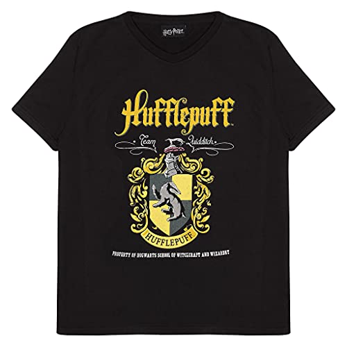 Harry Potter Hufflepuff Kamm T Shirt, Kinder, 110-170, Schwarz, Offizielle Handelsware von Popgear