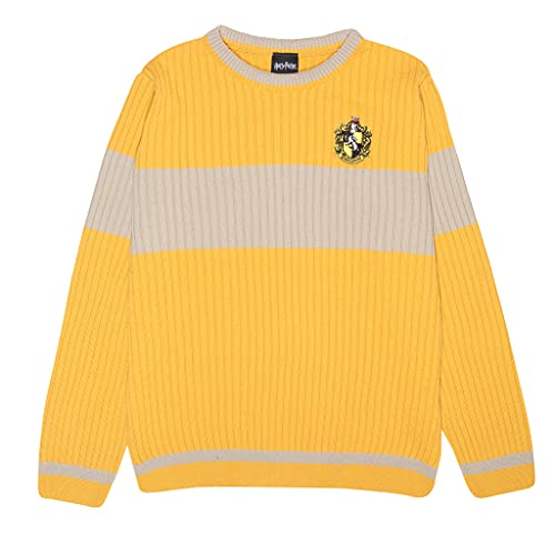 Harry Potter Hufflepuff Quidditch Strickpullover, Adultes, XS-5XL, Gelb, Offizielle Handelsware von Popgear