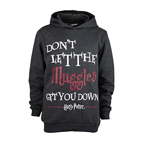 Harry Potter Muggles Kapuzenpullover, Mädchen, 116-176, Charcoal Heather, Offizielle Handelsware von Popgear