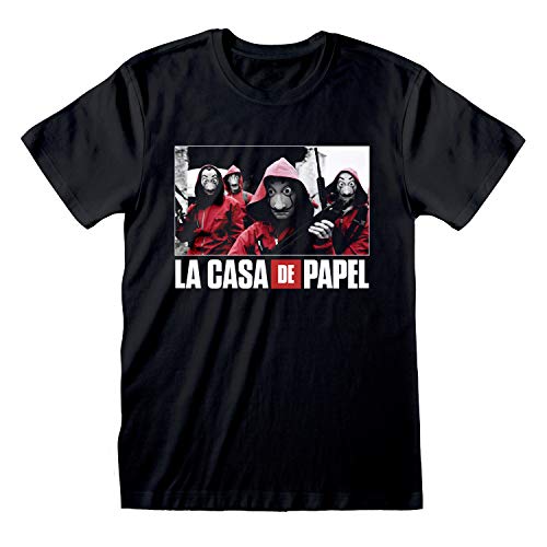 La Casa De Papel Money Heist Group Photo T Shirt, Adultes, S-5XL, Schwarz, Offizielle Handelsware von Popgear