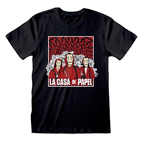 La Casa De Papel Money Heist Group Sketch T Shirt, Adultes, S-5XL, Schwarz, Offizielle Handelsware von Popgear