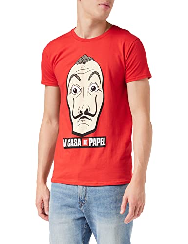 La Casa De Papel Money Heist Mask T Shirt, Adultes, S-3XL, Rot, Offizielle Handelsware von Popgear