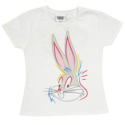 Looney Tunes Bugs Bunny Neon T Shirt, Mädchen, 80-170, Weiß, Offizielle Handelsware von Popgear