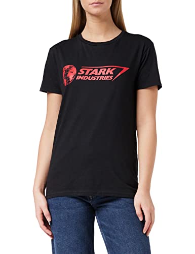 Marvel Avengers Assemble Stark Industries Logo Freund Fit T Shirt, Damen, S-5XL, Schwarz, Offizielle Handelsware von Popgear