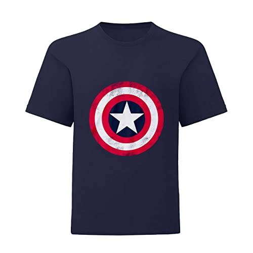 Popgear Jungen Marvel Avengers Assemble Captain America Distressed Shield Boys T-shirt Navy T Shirt, Navy, 11-12 years von Popgear