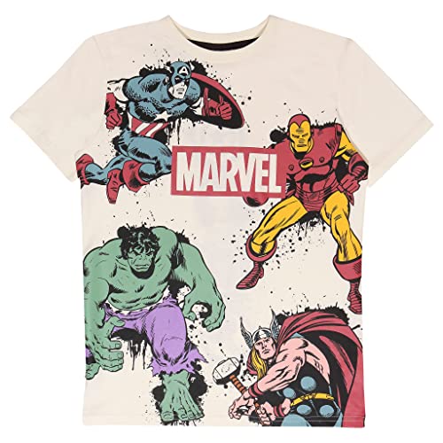 Marvel Comics Avengers Assemble T Shirt, Kinder, 104-170, Beige, Offizielle Handelsware von Popgear