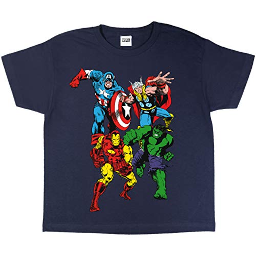 Marvel Comics Classic Characters T Shirt, Kinder, 98-170, Marine, Offizielle Handelsware von Popgear