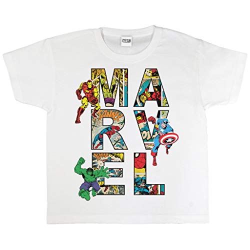 Marvel Comics Classic Heroes T Shirt, Kinder, 116-182, Weiß, Offizielle Handelsware von Popgear