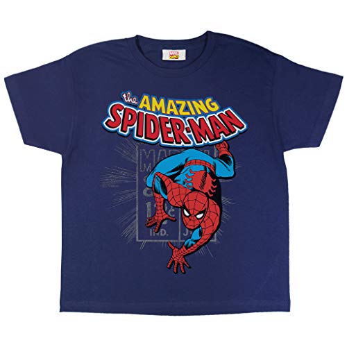 Marvel Comics The Amazing Spider-Man T Shirt, Kinder, 104-170, Marine, Offizielle Handelsware von Popgear