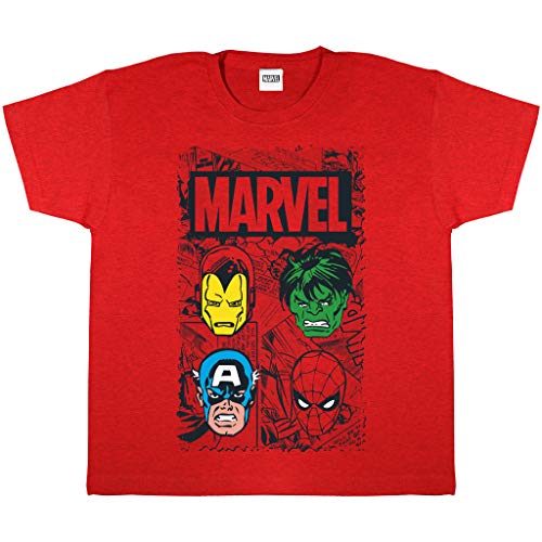 Marvel Comics Hero Faces T Shirt, Kinder, 110-170, Rot, Offizielle Handelsware von Popgear