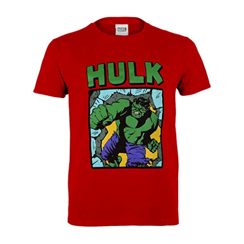 Marvel Comics Hulk Smash T Shirt, Kinder, 98-170, Rot, Offizielle Handelsware von Popgear