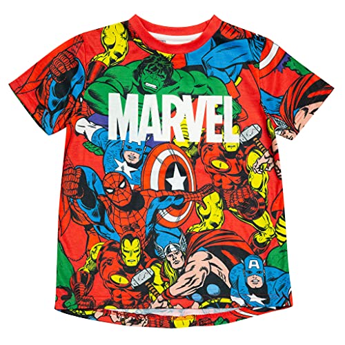Marvel Comics Kern Avengers Sublimated T Shirt, Kinder, 98-164, Rot, Offizielle Handelsware von Popgear