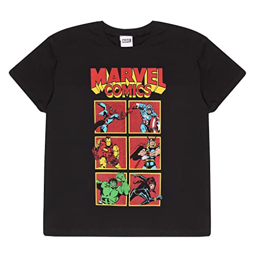 Marvel Comics Klassische Held Fliesen T Shirt, Kinder, 116-182, Schwarz, Offizielle Handelsware von Popgear