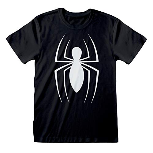 Marvel Comics Spiderman Classic Logo Freund Fit T Shirt, Damen, S-5XL, Schwarz, Offizielle Handelsware von Popgear