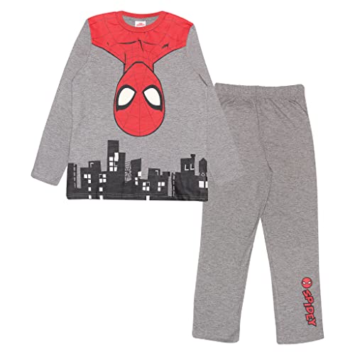 Marvel Comics Spiderman Hanging In The City Jungen Lange Pyjamas Set Heather Grey 128 | Peter Parker Avengers Nachtwäsche, Schule Jungen PJs, Kinderkleidung, Kindergeburtstags-Geschenk-Idee von Popgear