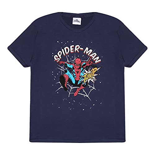 Marvel Comics Spiderman Thwip T Shirt, Kinder, 110-170, Marine, Offizielle Handelsware von Popgear