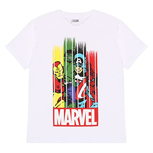 Marvel Comics Team Stripes T Shirt, Kinder, 98-170, Weiß, Offizielle Handelsware von Popgear
