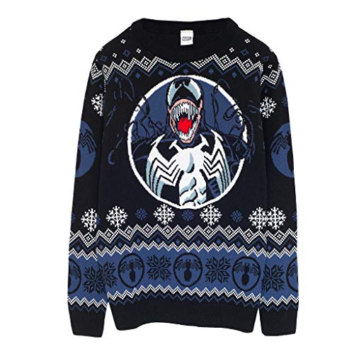 Marvel Comics Venom Christmas Strickpullover, Adultes, XS-5XL, Schwarz, Offizielle Handelsware von Popgear