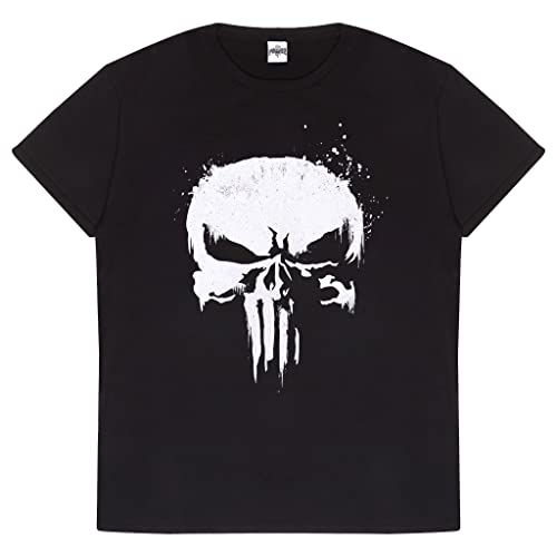 Marvel Punisher TV Series Sprayed Skull Logo T Shirt, Adultes, S-5XL, Schwarz, Offizielle Handelsware von Popgear