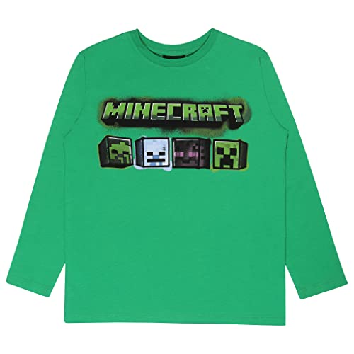 Minecraft Enderman Zombie Creeper Ghost Langarm T Shirt, Kinder, 128-170, Green, Offizielle Handelsware von Popgear