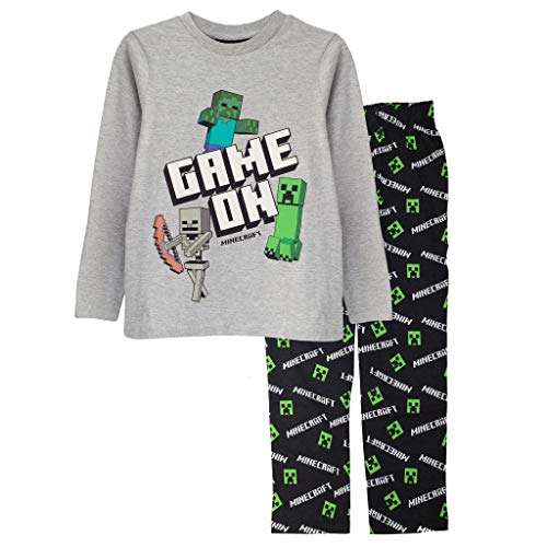 Minecraft Game On Langer Pyjama, Kinder, 110-182, Schwarz/Weiß Heather Grey, Offizielle Handelsware von Popgear