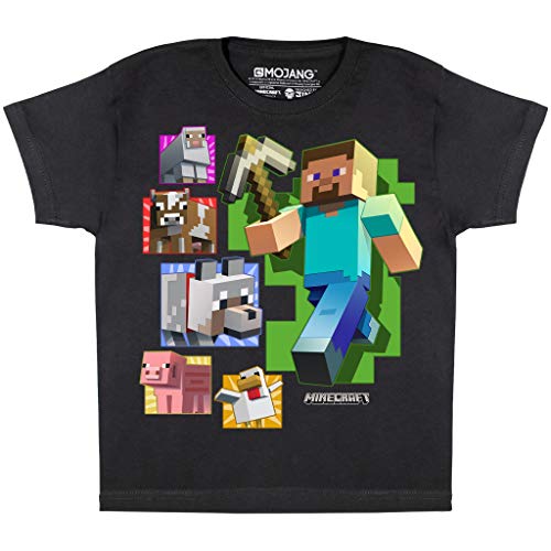 Minecraft Steve und Seine Freunde Jungen-T-Shirt Schwarz 140 | PS4 PS5 Xbox PC wechseln Gamer Geschenke, Tween Teen Schule Jungen Gaming Top, Kinderkleidung, Kindergeburtstags-Geschenk-Idee von Popgear