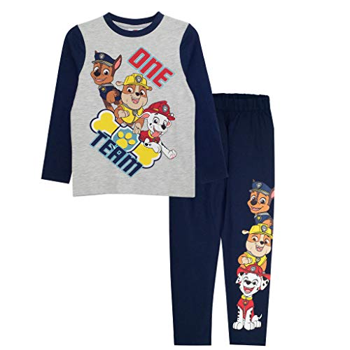 Paw Patrol One Team Langer Pyjama, Kinder, 80-122, Navy/Heather Grey, Offizielle Handelsware von Popgear