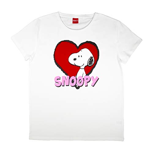 Peanuts Snoopy Love Heart Reversible Pailletten-T Shirt, Damen, S-2XL, Weiß, Offizielle Handelsware von Popgear
