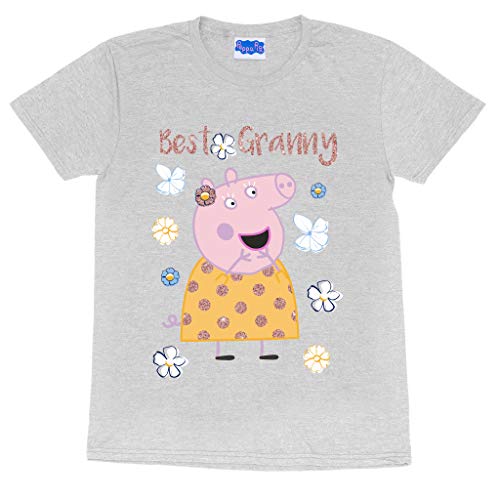 Peppa Pig Best Granny Pig Muttertags-T-Shirt für Damen, Boyfriend Fit | Offizieller Merchandise-Artikel | Muttertag, Mama, Oma Geschenk-Ideen Gr. Large, grau meliert von Popgear