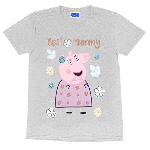 Peppa Pig Beste Mama-Schwein Damen-Boyfriend Fit T-Shirt Heather Grey XL | Tag der Mutter, Mamma Nan Großmutter-Geschenk-Ideen von Popgear