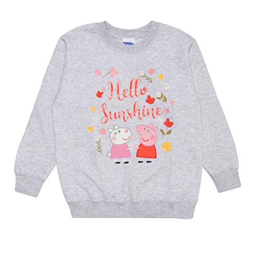 Peppa Pig Hallo Sonnenschein Crewneck Pullover, Mädchen, 104-122, Heather Grey, Offizielle Handelsware von Popgear