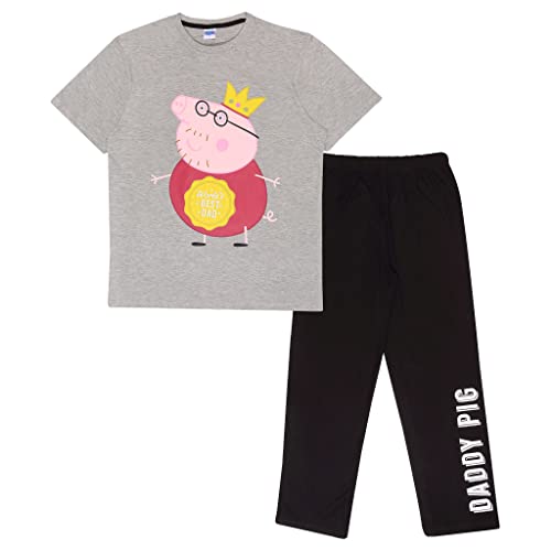 Peppa Pig Papa Schwein Der Vati- T Shirt, Adultes, S-4XL, Schwarz/Weiß Heather Grey, Offizielle Handelsware von Popgear