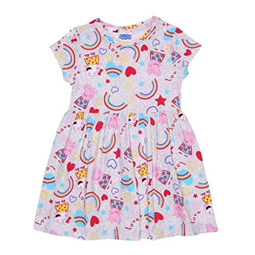 Peppa Pig Regenbogen und Herzen Kleid, Mädchen, Heather Grey, Offizielle Handelsware von Popgear