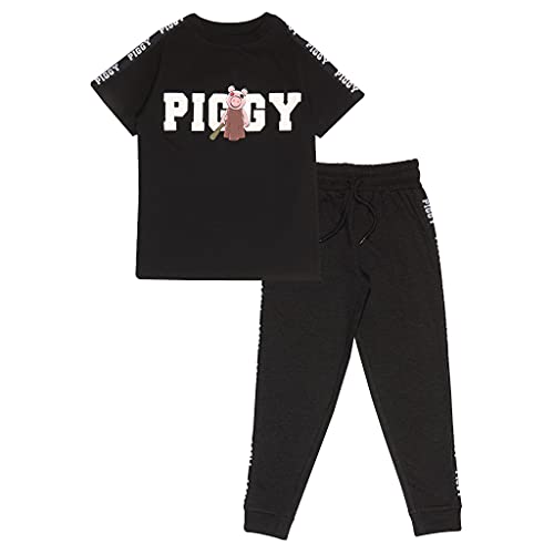 Piggy Baseballschläger T Shirt und Joggerset, Kinder, 116-182, Schwarz, Offizielle Handelsware von Popgear