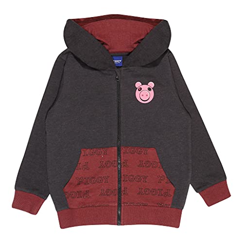 Piggy Face Jungen Reißverschluss Hoodie Burgund / Schwarz 13-14 Jahre | Gamer-Kleidung, Roblox-Spiel, Geschenkidee von Popgear