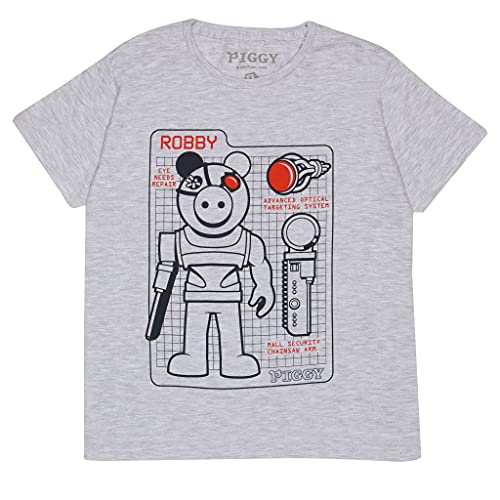 Piggy Robby Tech Specs T Shirt, Kinder, 116-182, Heather Grey, Offizielle Handelsware von Popgear