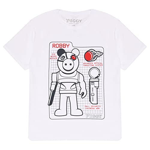 Piggy Robby Tech Specs T Shirt, Kinder, 116-182, Weiß, Offizielle Handelsware von Popgear