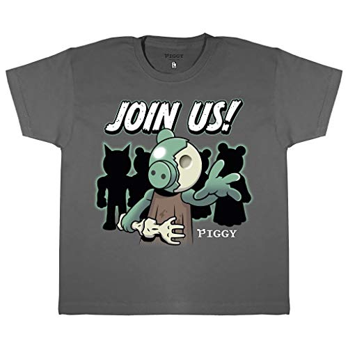 Piggy Zombie Join Us T Shirt, Kinder, 116-182, Holzkohle, Offizielle Handelsware von Popgear