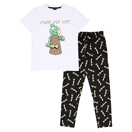 Piggy Zombie eines von Uns Mädchen Long Pyjamas Set Weiß/Schwarz 5-6 Jahre von Popgear