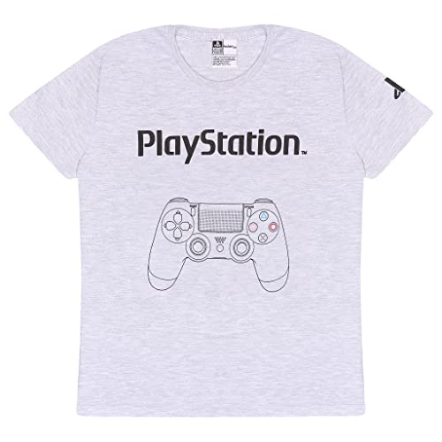 Playstation Controller Diagram T Shirt, Kinder, 128-170, Heather Grey, Offizielle Handelsware von Popgear