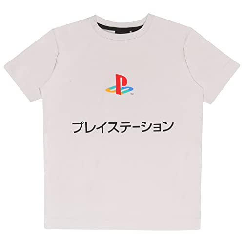 Playstation Japanese Logo T Shirt, Kinder, 128-170, Charocal/White, Offizielle Handelsware von Popgear