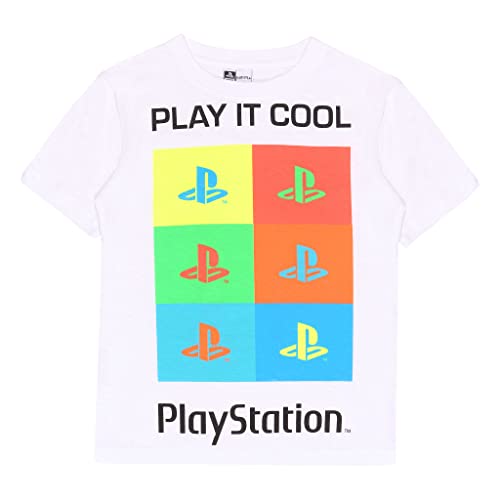 Playstation Play It Cool T Shirt, Kinder, 116-182, Weiß, Offizielle Handelsware von Popgear